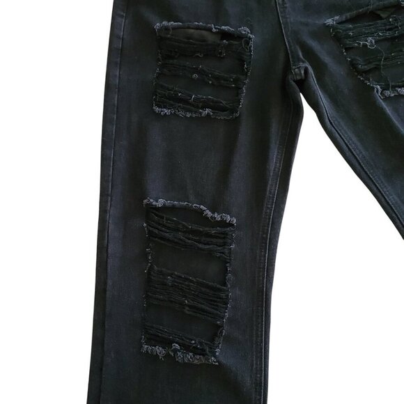 Genleck Y2K NWT BF Jeans Ripped High Waist Baggy Black Distressed Wide Leg S - Picture 9 of 16
